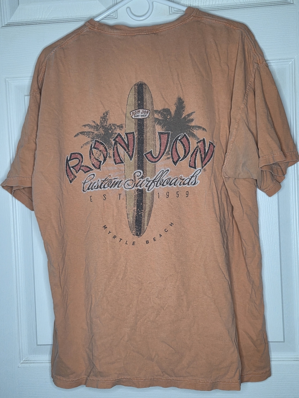 Vintage Classic Logo Ron Jon Surf Shop Mertle Beach Orange Tshirt Mens Size XL